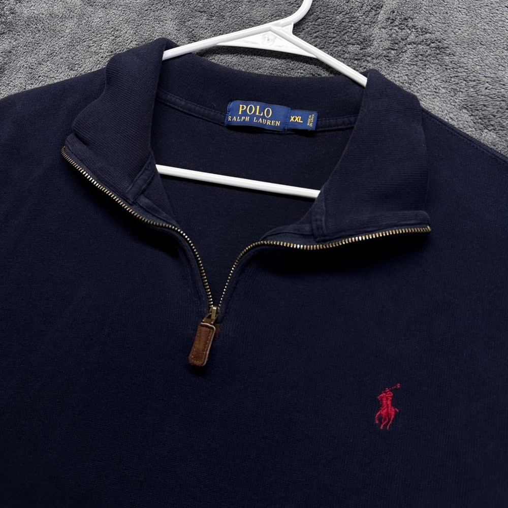 Polo Ralph Lauren Quarter Zip Pullover Mens XXL Navy Blue Cotton Pony Logo